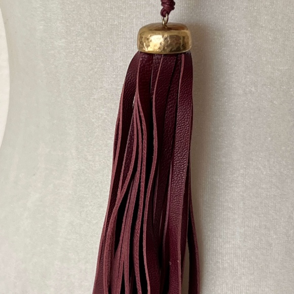 Long Pendant Necklace with Leather Tassel - Picture 4 of 6